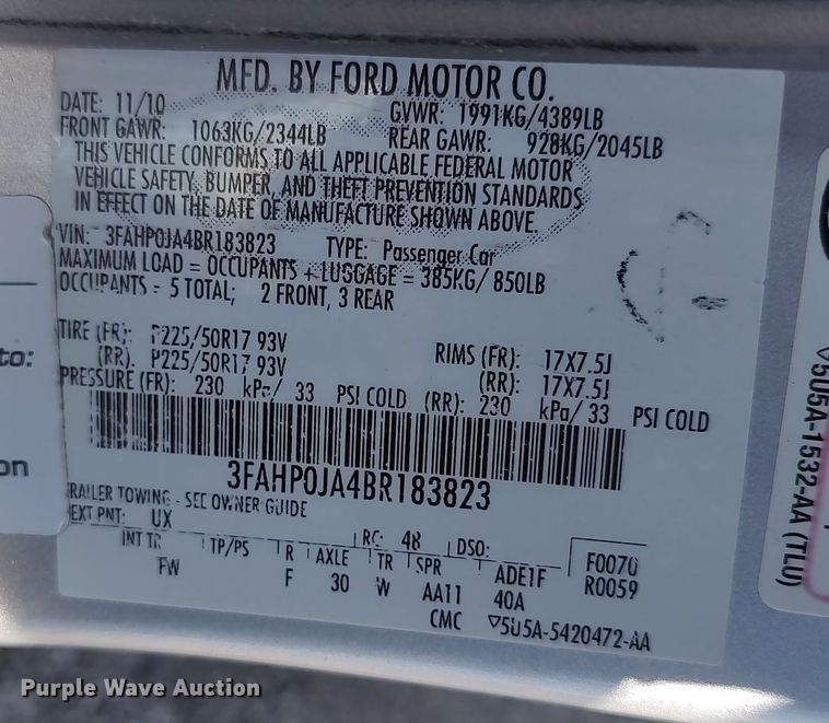 image for item LK9958 2011 Ford Fusion