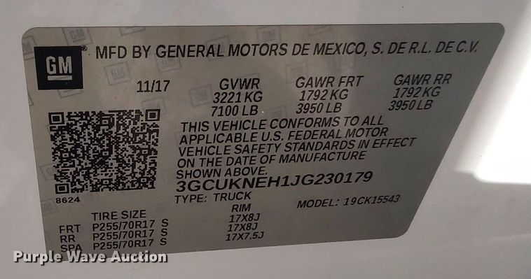 image for item LK9973 2018 Chevrolet Silverado 1500  Crew Cab pickup truck