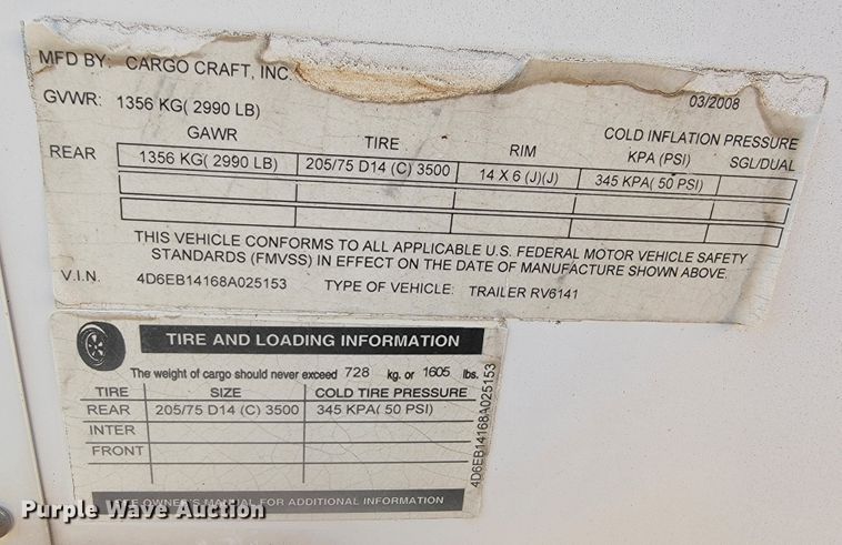 image for item LL9655 2008 Cargo Craft  enclosed cargo trailer