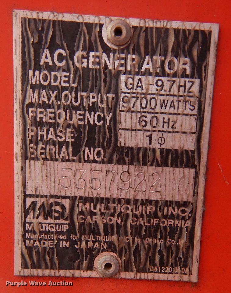 image for item LU9663 Multiquip GA-9.7HZ  generator