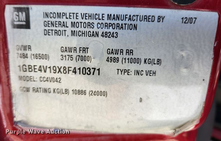 image for item MK9380 2008 Chevrolet C4500  flatbed truck