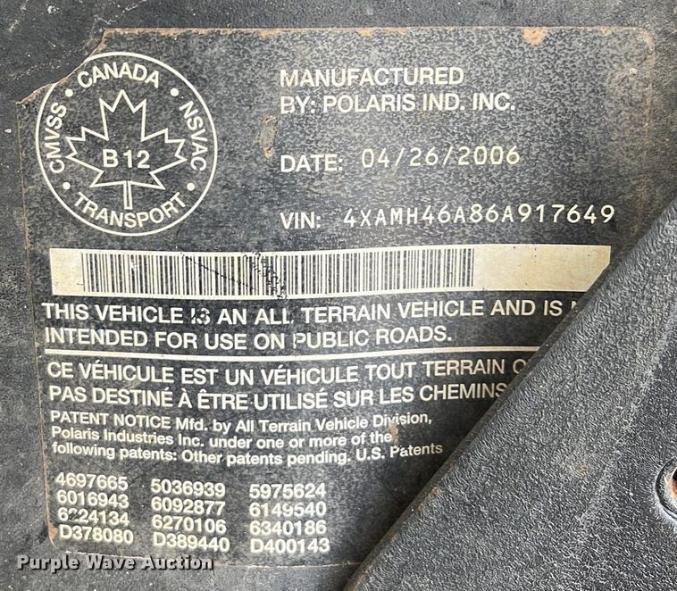 image for item MN9337 2006 Polaris Sportsman 450  ATV