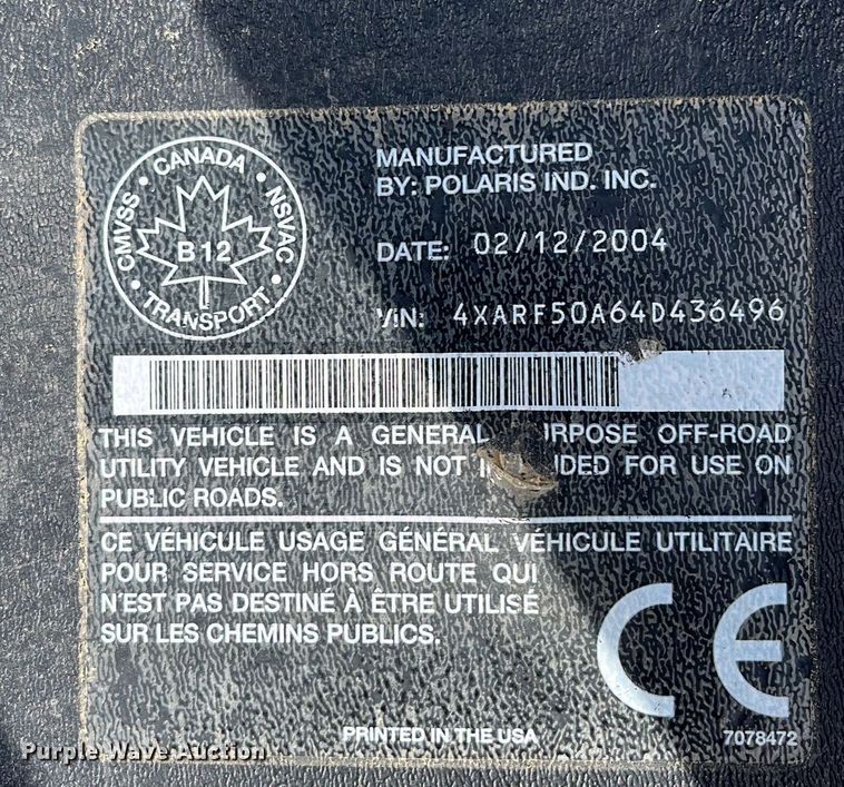 image for item MN9338 2004 Polaris Ranger  utility vehicle