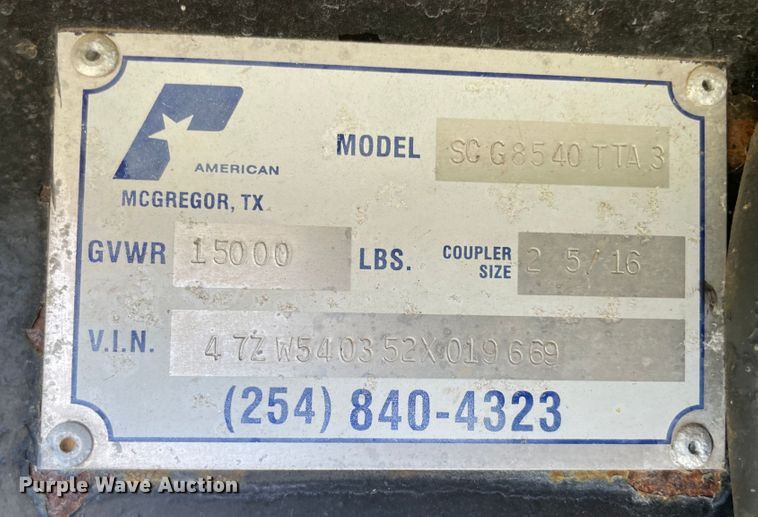 image for item MR9335 2002 Pace SCG8540TTA3  enclosed cargo trailer