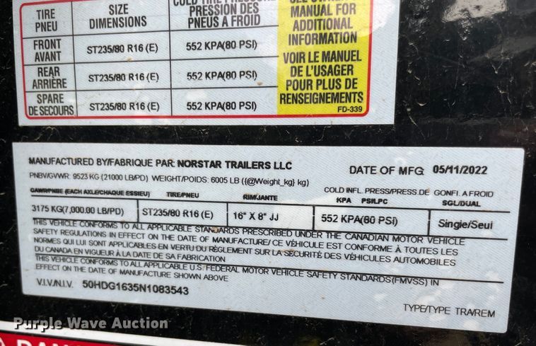 image for item MR9453 2022 Norstar  dump trailer