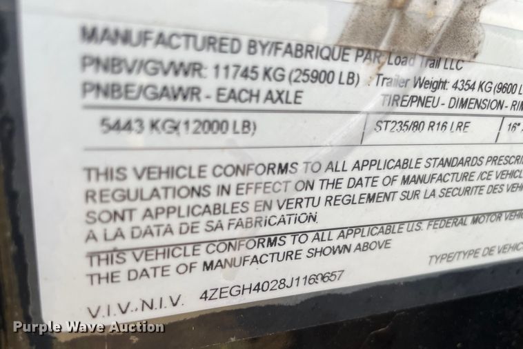 image for item MR9460 2018 Load Trail  equipment trailer