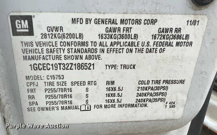 image for item MR9859 2002 Chevrolet Silverado  1500  Ext. Cab pickup truck