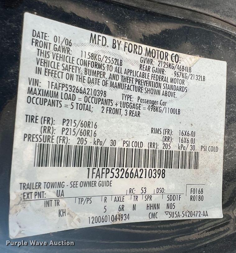 image for item MR9949 2006 Ford Taurus SE