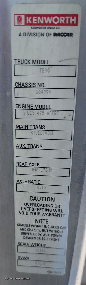 image for item DL6715 2005 Kenworth T800  dump truck