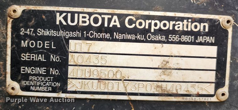 image for item DL6718 2014 Kubota U17  mini excavator