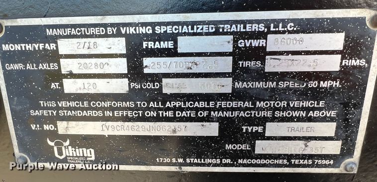 image for item DO8855 2018 Viking VFD46R16F35T  drop deck equipment trailer