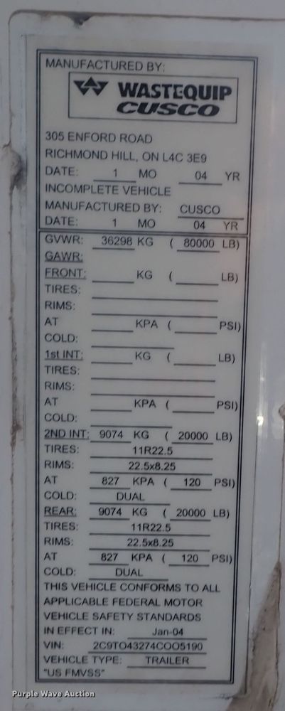 image for item DQ2938 2004 Cusco  tank trailer