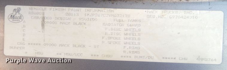 image for item DS1456 1997 Mack RD688S  dump truck