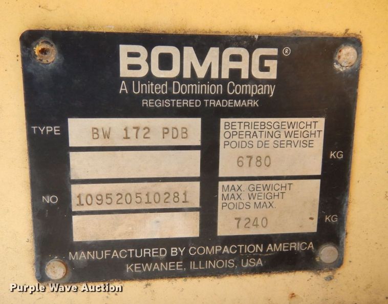 image for item DS1460 1998 Bomag BW172PDB  single drum vibratory roller