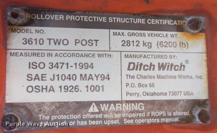 image for item JL9869 1999 Ditch Witch 3610  trencher