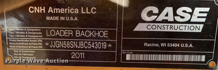 image for item JW9364 2011 Case 580 Super N  backhoe