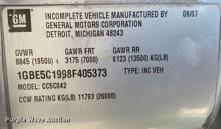 image for item JW9418 2008 Chevrolet C5500  utility / service truck