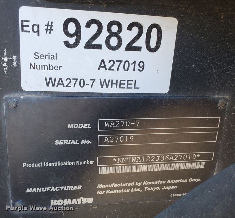 image for item JX9099 2014 Komatsu WA270-7  wheel loader