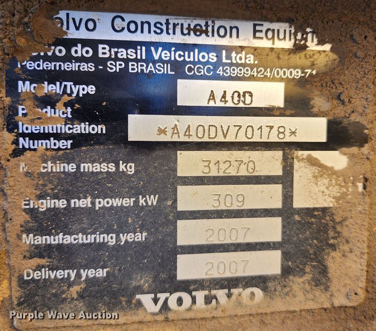 image for item KH9165 2007 Volvo A40D  haul truck