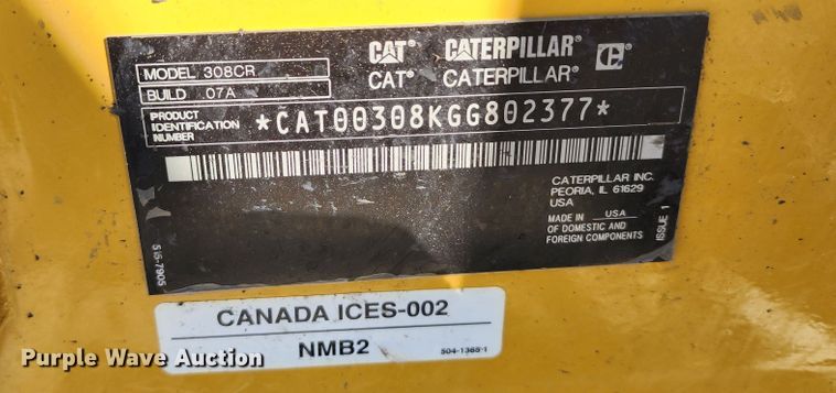 image for item KH9169 2019 Caterpillar 308CR  mini excavator