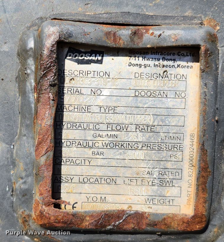 image for item KH9183 2018 Doosan DX180LC-5  excavator