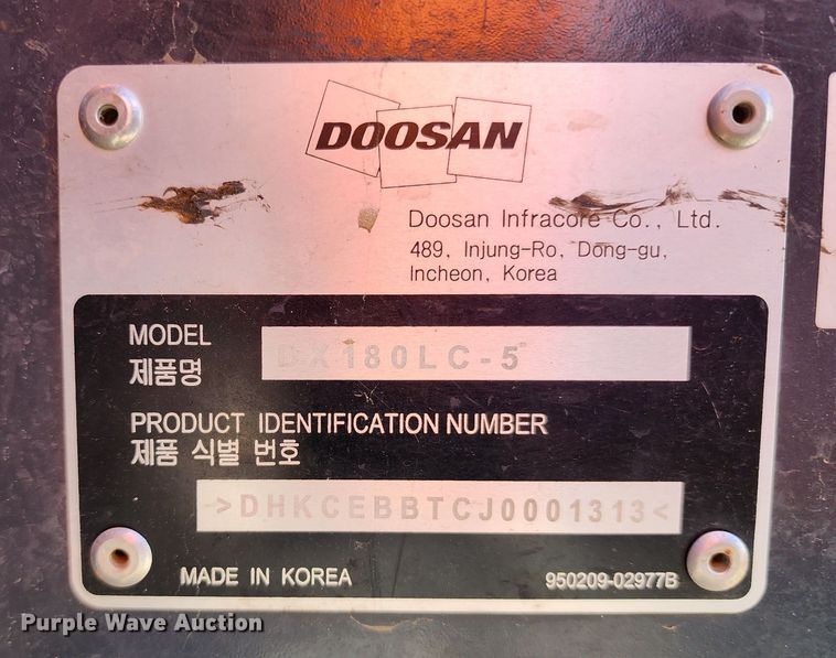 image for item KH9183 2018 Doosan DX180LC-5  excavator