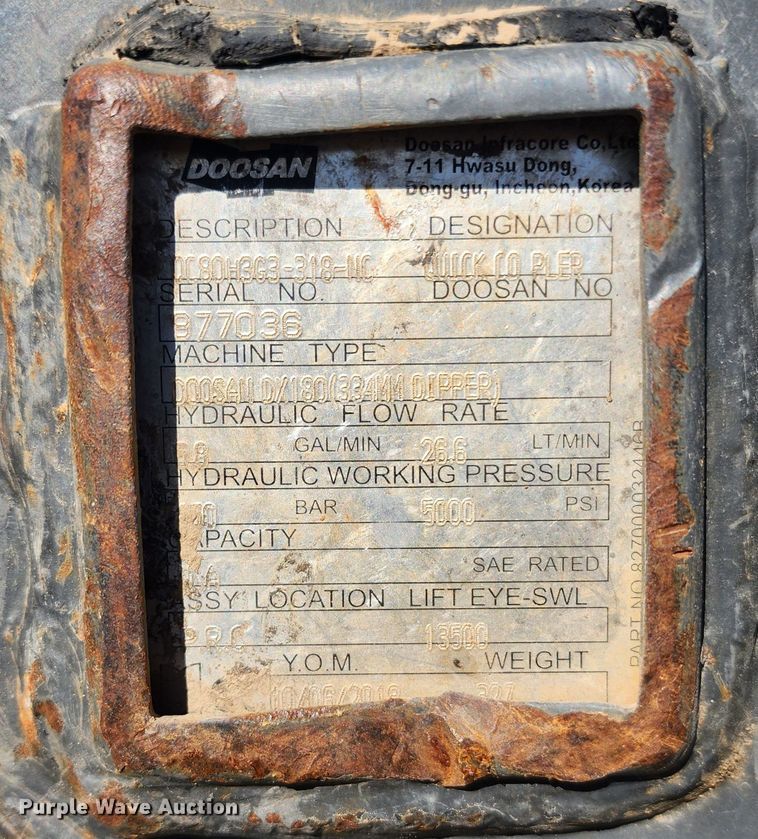 image for item KH9184 2018 Doosan DX180LC-5  excavator