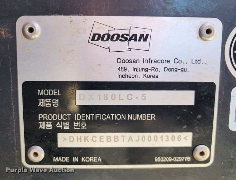 image for item KH9184 2018 Doosan DX180LC-5  excavator