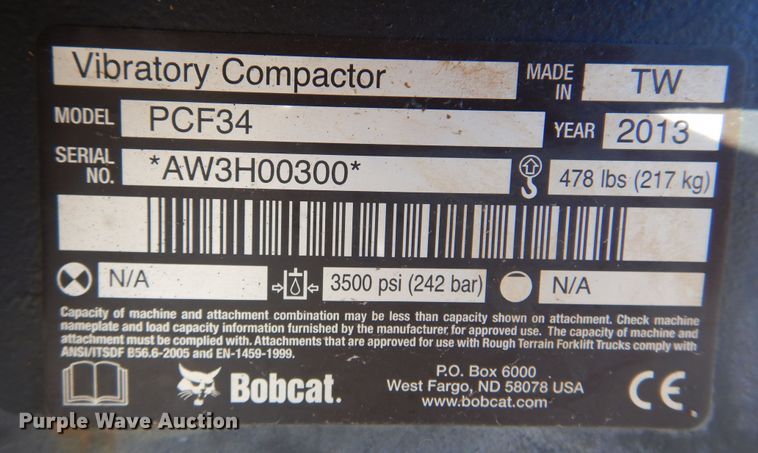 image for item KO9824 2013 Bobcat PCF34  plate compactor