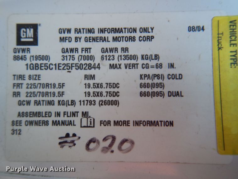 image for item KW9324 2005 Chevrolet C5500  flatbed truck