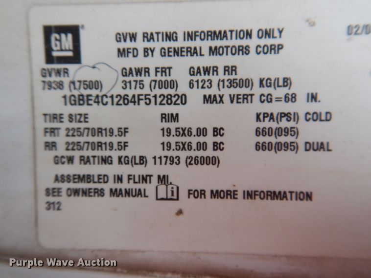 image for item KW9385 2004 Chevrolet C4500  dump flatbed truck