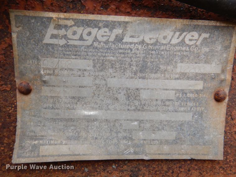 image for item KW9386 1992 Eager Beaver AP10  equipment trailer