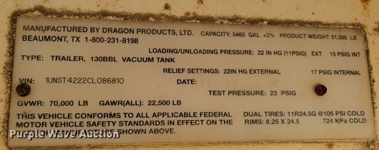 image for item LL9584 2012 Dragon  vacuum trailer