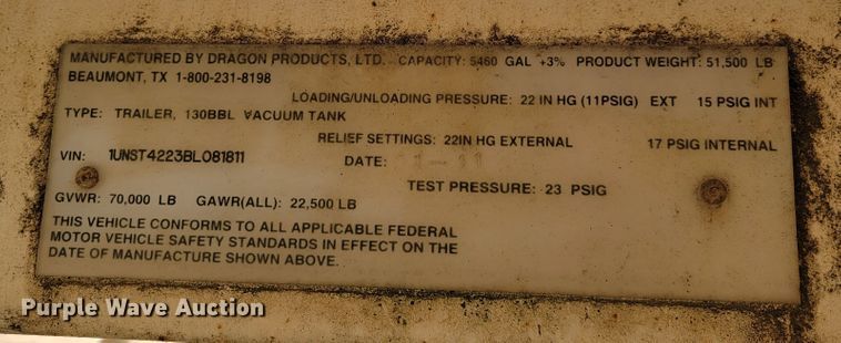 image for item LL9585 2011 Dragon  vacuum trailer