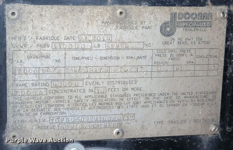 image for item LL9631 2016 Doonan 5021CM  drop deck equipment trailer