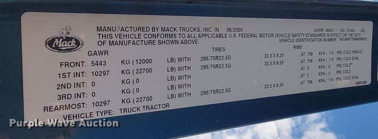 image for item LO9237 2010 Mack CHU613  semi truck