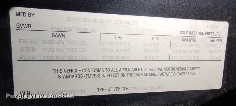 image for item LU9701 2005 Kohler 180REOZJC  generator