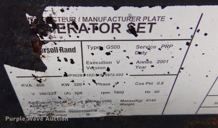image for item MF9242 Ingersoll Rand G500  generator