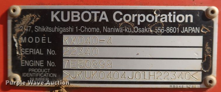 image for item MJ9175 2014 Kubota KX040-4  mini excavator