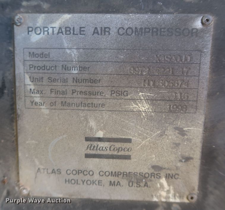 image for item MJ9179 1998 Atlas Copco XAS90JD  air compressor