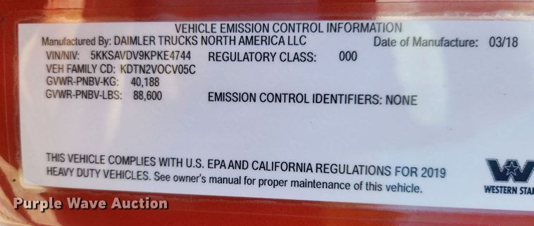 image for item MK9441 2019 Western Star 4700SF  dump truck