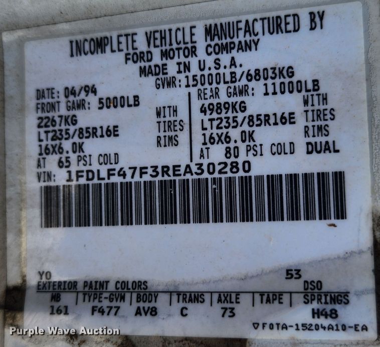 image for item MK9442 1994 Ford F450 Super Duty XL  dump flatbed truck