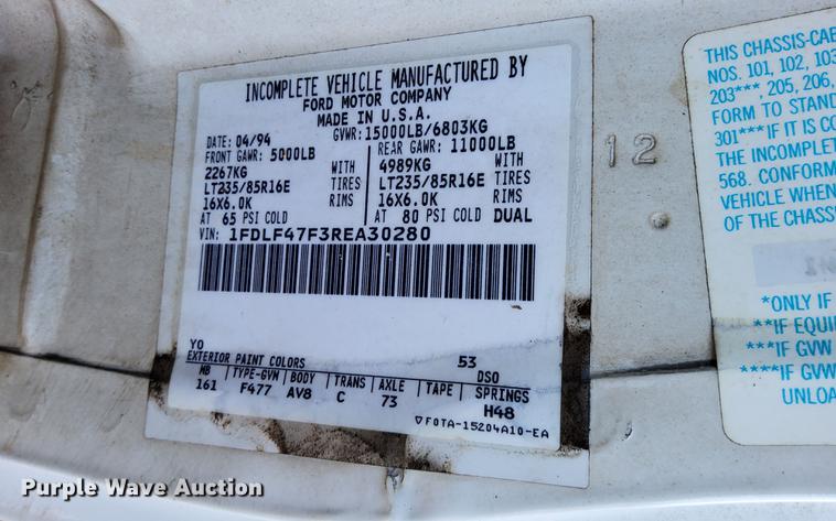 image for item MK9442 1994 Ford F450 Super Duty XL  dump flatbed truck