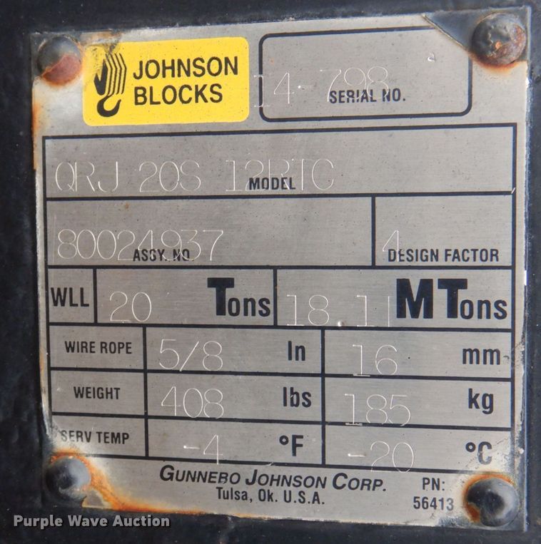 image for item MW9311 Johnson QRJ20S12RTC  crane block and hook
