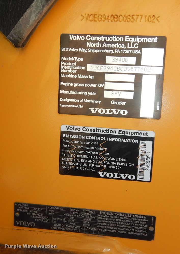 image for item DI6830 2014 Volvo G940B  motor grader