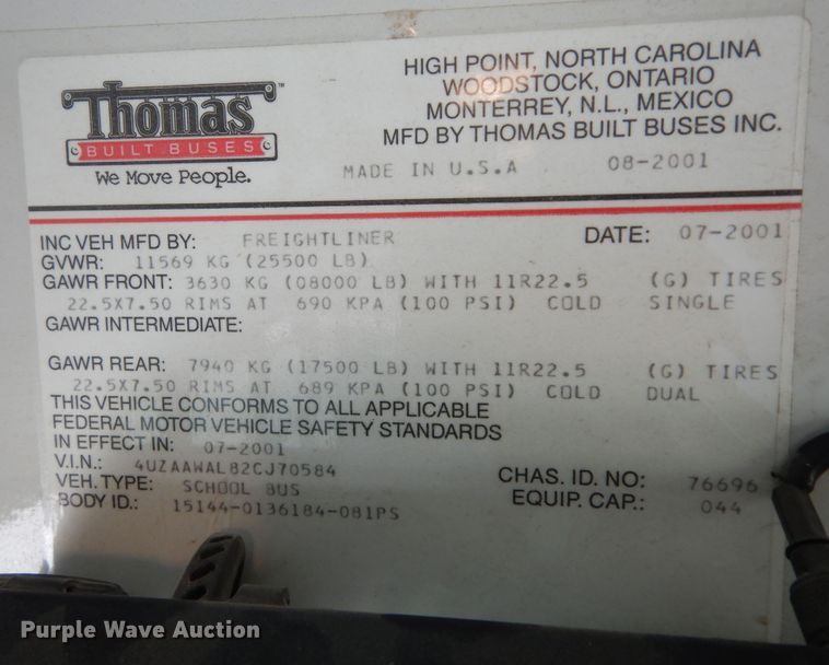 image for item DM3145 2002 Thomas  school bus