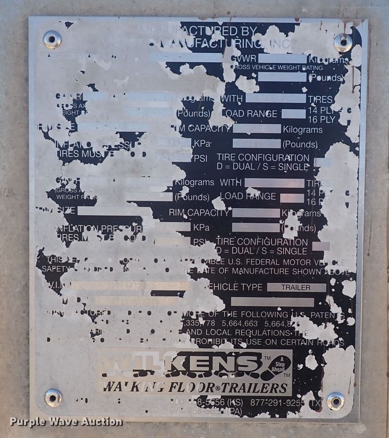 image for item DQ3069 2015 Wilkins 0KRA23PCFSBX  walking floor trailer