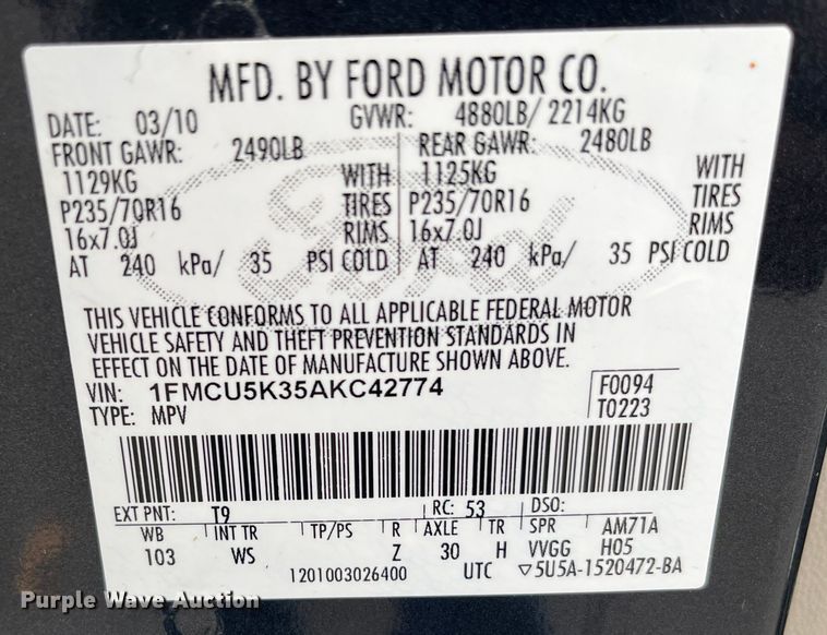 image for item DR7308 2010 Ford Escape Hybrid  SUV