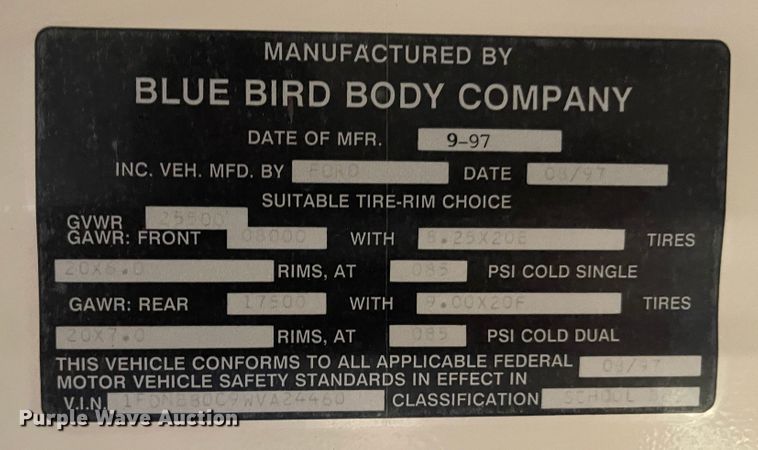 image for item JD9201 1998 Ford Blue Bird  school bus