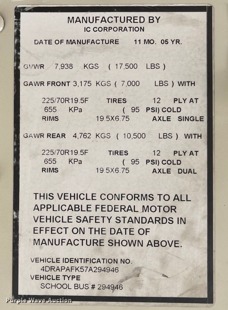 image for item JD9208 2007 IC BE200  school bus